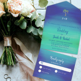 Tropisch palm met blauwe blauwe groene strand Ocea All In One Uitnodiging