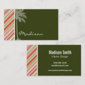 Tropisch palm met koraal en groene strepen visitekaartje (Voorkant / Achterkant)
