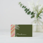 Tropisch palm met koraal en groene strepen visitekaartje (Staand voorkant)