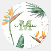 Tropisch Palm Modern Monogram Schrift Goud Glitter Ronde Sticker (Voorkant)