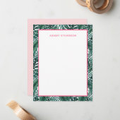 Tropisch palm Monstera laat roze aangepaste naam v Notitiekaartje (Voorkant / Achterkant in situ)