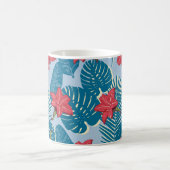 Tropisch palm naadloos bladblauw patroon koffiemok (Center)