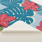 Tropisch palm naadloos bladblauw patroon sherpa deken (3/4)