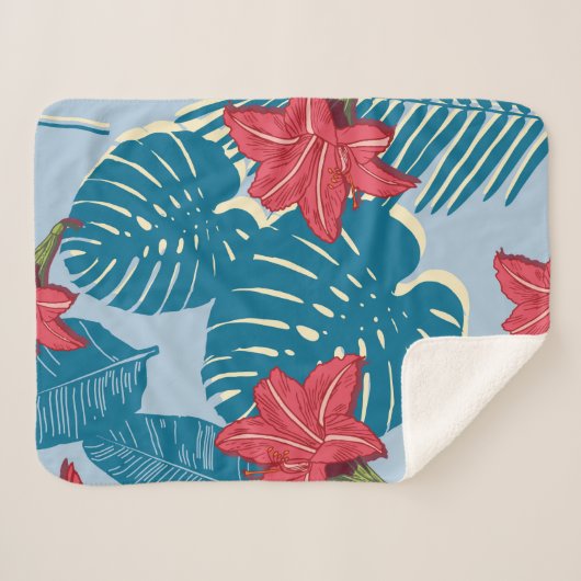 Tropisch palm naadloos bladblauw patroon sherpa deken (Voorkant (horizontaal))