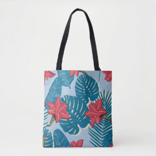 Tropisch palm naadloos bladblauw patroon tote bag