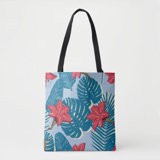 Tropisch palm naadloos bladblauw patroon tote bag (Voorkant)