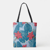Tropisch palm naadloos bladblauw patroon tote bag (Achterkant)