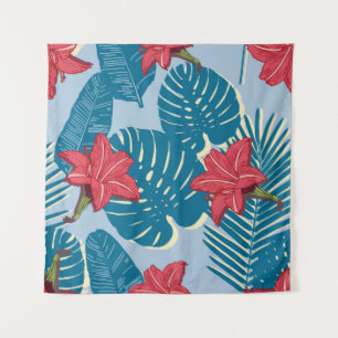 Tropisch palm naadloos bladblauw patroon wandkleed