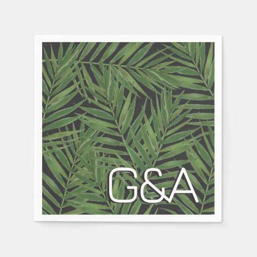 Tropisch palm Night Sky Modern Initialen Weddensch Servet (Voorkant)