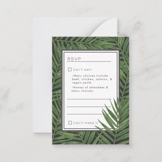 Tropisch palm Night Sky Modern minimalist RSVP Notitiekaartje (Voorkant)