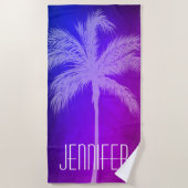 Tropisch palm Paars/blauw Aangepaste handdoek (Voorkant)