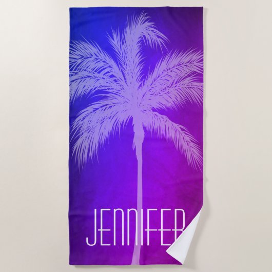 Tropisch palm Paars/blauw Aangepaste handdoek (Voorkant)