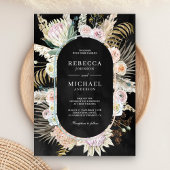 Tropisch palm Pampas Floral Black Wedding gedroogd Kaart