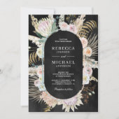 Tropisch palm Pampas Floral Black Wedding gedroogd Kaart (Voorkant)