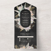 Tropisch palm Pampas Grass Floral Black Wedding All In One Uitnodiging (Binnen)