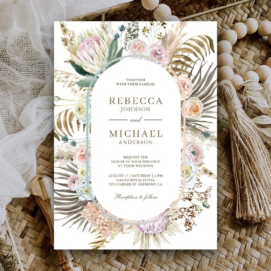 Tropisch palm Pampas Grass Floral Wedding, gedroog Kaart