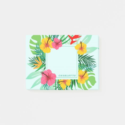 Tropisch palm rond Hawaiian Flowers gepersonalisee Post-it® Notes (Voorkant)