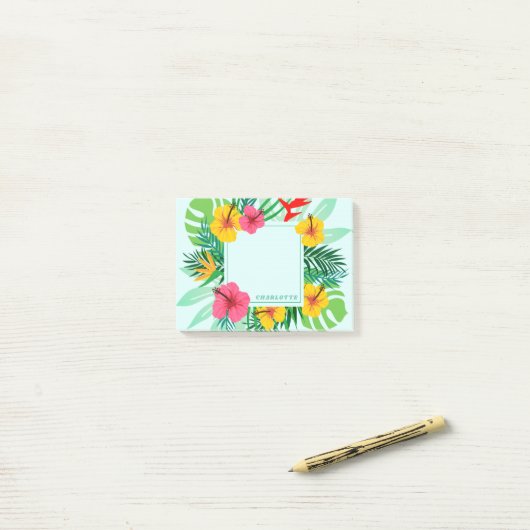 Tropisch palm rond Hawaiian Flowers gepersonalisee Post-it® Notes (Op bureau)
