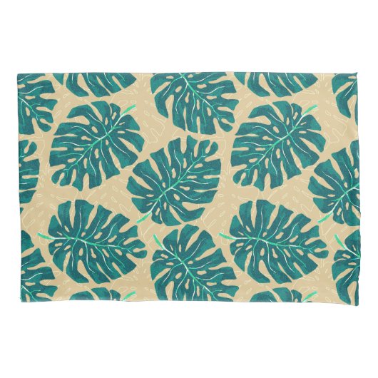 Tropisch Palm Turquoise Beige Kussensloop (Voorkant)