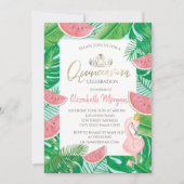 Tropisch palm Watermeloen Roze Flamingo Kaart (Voorkant)