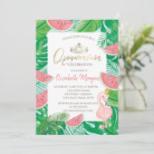 Tropisch palm Watermeloen Roze Flamingo Kaart (Staand voorkant)