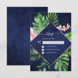 Tropisch Palm Waterverf Navyblauw Trouw RSVP Kaart
