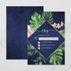 Tropisch palm waterverf Navyblauw Trouw-RSVP Kaart