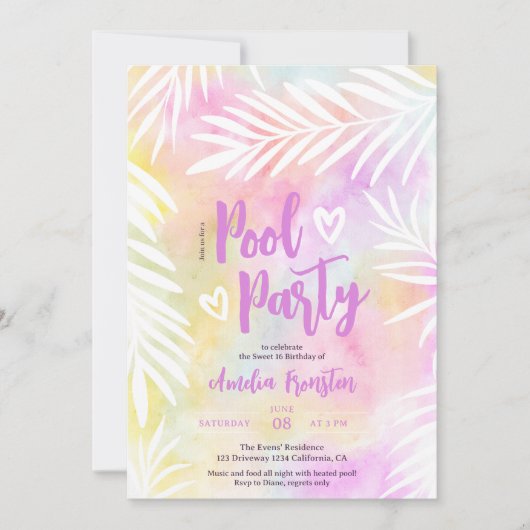 Tropisch palm waterverf poel partij Sweet 16 Kaart (Voorkant)