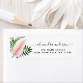 Tropisch palm Waterverf Roze groen terugkeeradres Etiket (Insitu)