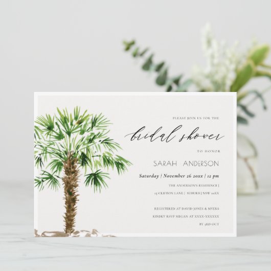 Tropisch palm Waterverf Vrijgezellenfeest uitnodig Bedankkaart (Staand voorkant)