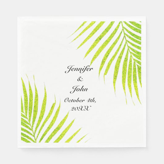 Tropisch Palm Weddings Glittery Green Gold 2023 Servet (Voorkant)