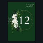 Tropisch palm & wit Floral Table Number - Groen Kaart<br><div class="desc">Dress uw bruiloft of feesttafels op met de Kaart Tropisch palm & White Floral Table Number. Met de hand geschilde waterverf floralen en tropische groenery met een aanraking van goud vullen deze tabelnummers aan. Het is zo dicht bij de douane dat je kunt krijgen, zonder de prijs. Bezoek uw tabelnummers...</div>