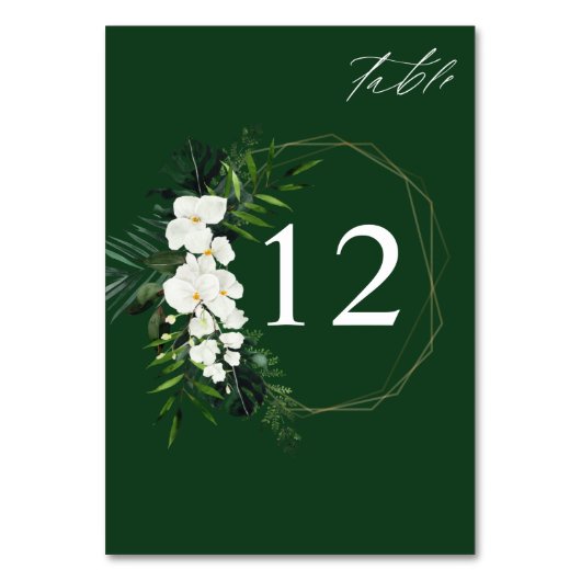 Tropisch palm & wit Floral Table Number - Groen Kaart (Achterkant)