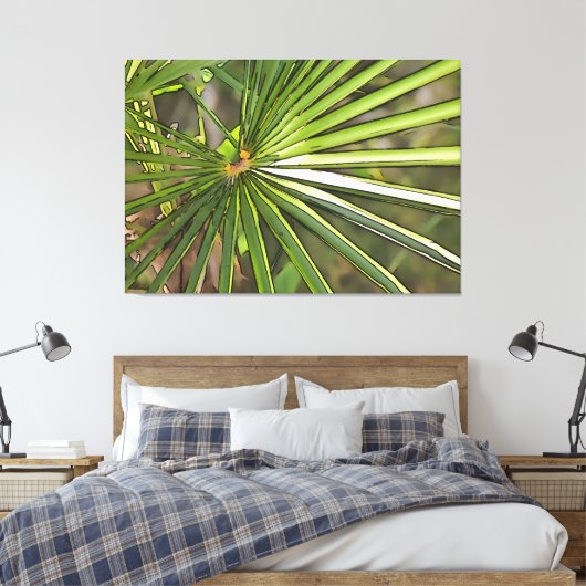 Tropisch palm zwart omlijnde kunst canvas afdruk (Insitu (Slaapkamer))