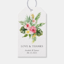 Tropisch palmbanaan lef blush Floral Wedding Cadeaulabel