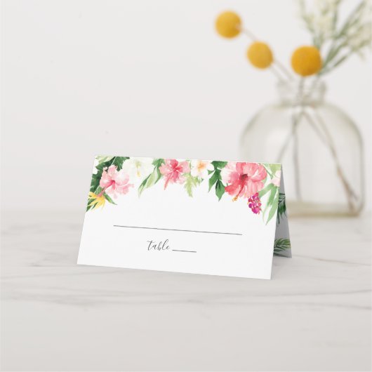 Tropisch palmbanaan lef blush Floral Wedding Plaatskaartje (Voorkant)