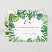 Tropisch palmbblad loof bruiloft RSVP antwoord  (Voorkant / Achterkant)