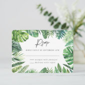 Tropisch palmbblad loof bruiloft RSVP antwoord  (Staand voorkant)