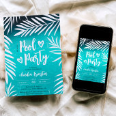 Tropisch palmblad blauw poolfeest Sweet 16 Kaart