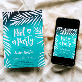 Tropisch palmblad blauw poolfeest Sweet 16 Kaart