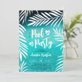 Tropisch palmblad blauw poolfeest Sweet 16 Kaart (Staand voorkant)