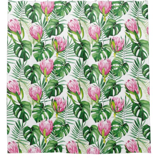 Tropisch palmblad bloemig douchegordijn (Voorkant)