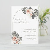 Tropisch palmblad Boho bruiloft Bloemen Kaart (Staand voorkant)