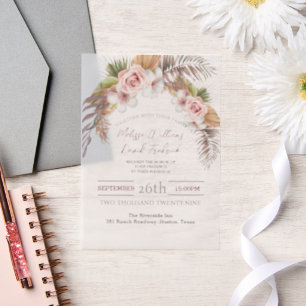 Tropisch Palmblad Botanisch Boho Chic Bruiloft Vellum Uitnodigingen