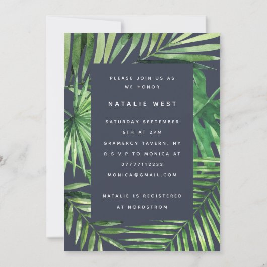 Tropisch palmblad Bridal doudauitnodiging Save The Date (Achterkant)