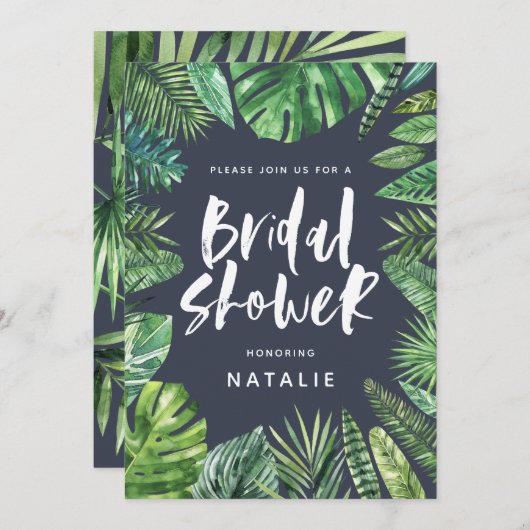 Tropisch palmblad Bridal doudauitnodiging Save The Date (Voorkant / Achterkant)