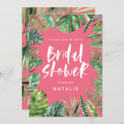 Tropisch palmblad Bridal doudauitnodiging Save The Date (Voorkant / Achterkant)