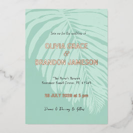 Tropisch palmblad bruiloft  folie uitnodiging