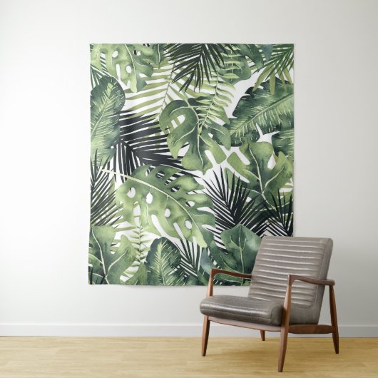 Tropisch palmblad eiland paradijs achtergrond wandkleed (In situ)