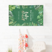 Tropisch palmblad en baby shower met gouden handsc spandoek (Insitu)